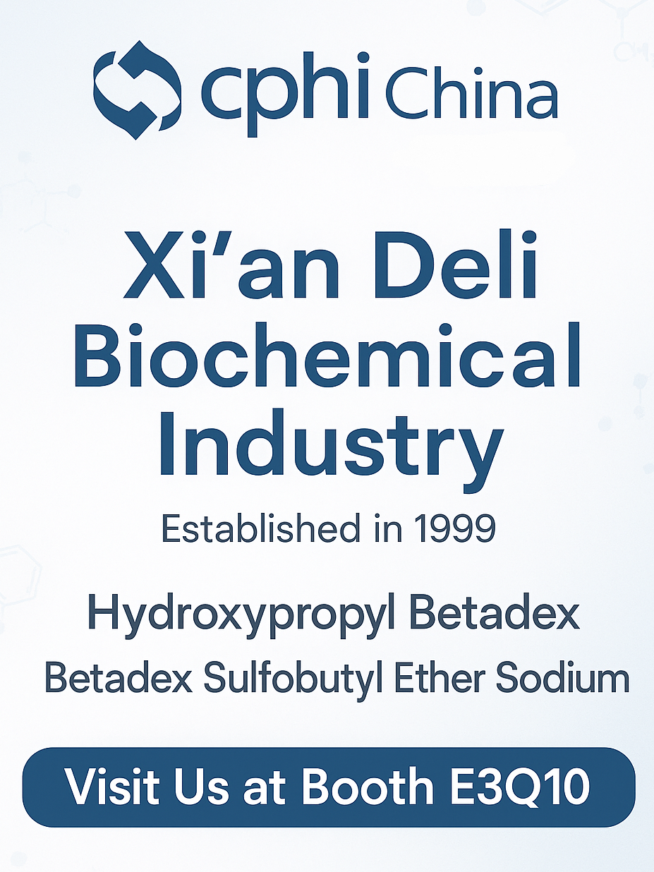 CPHI China 2025 Визуализация: Хидроксипропил Betadex и Sulfobutyl етер натриевите разтвори заемат централна сцена на щанда на Xi'an Deli E3Q10